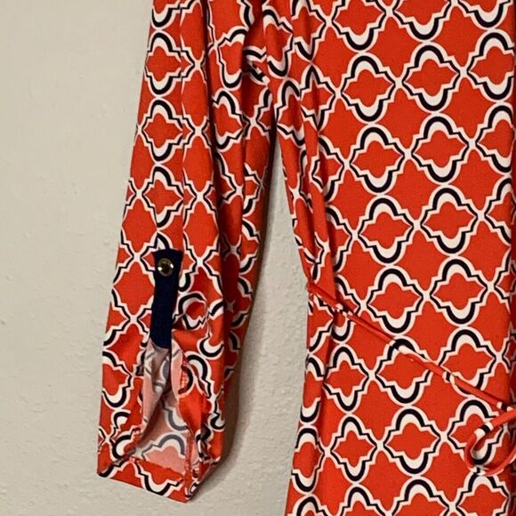 PerSeption Concept Dress MED Red Blue Stretchy Geometric Office Wear Boutique - Picture 7 of 12